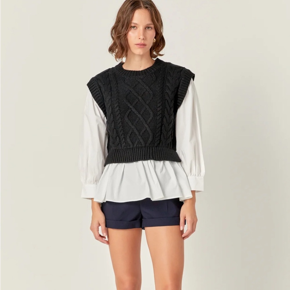 English Factory Mixed Media Cable Detail Sweater Black